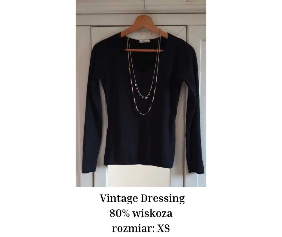 Czarny cienki sweter V-neck, 80% wiskoza, Vintage Dressing, rozmiar XS