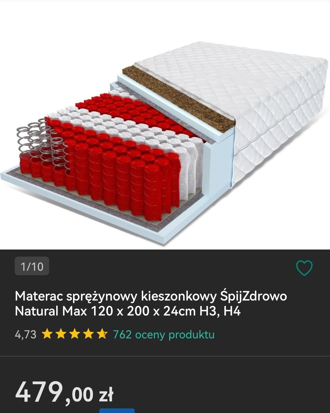 Łóżko 120x200 materac kokos kieszeniowy