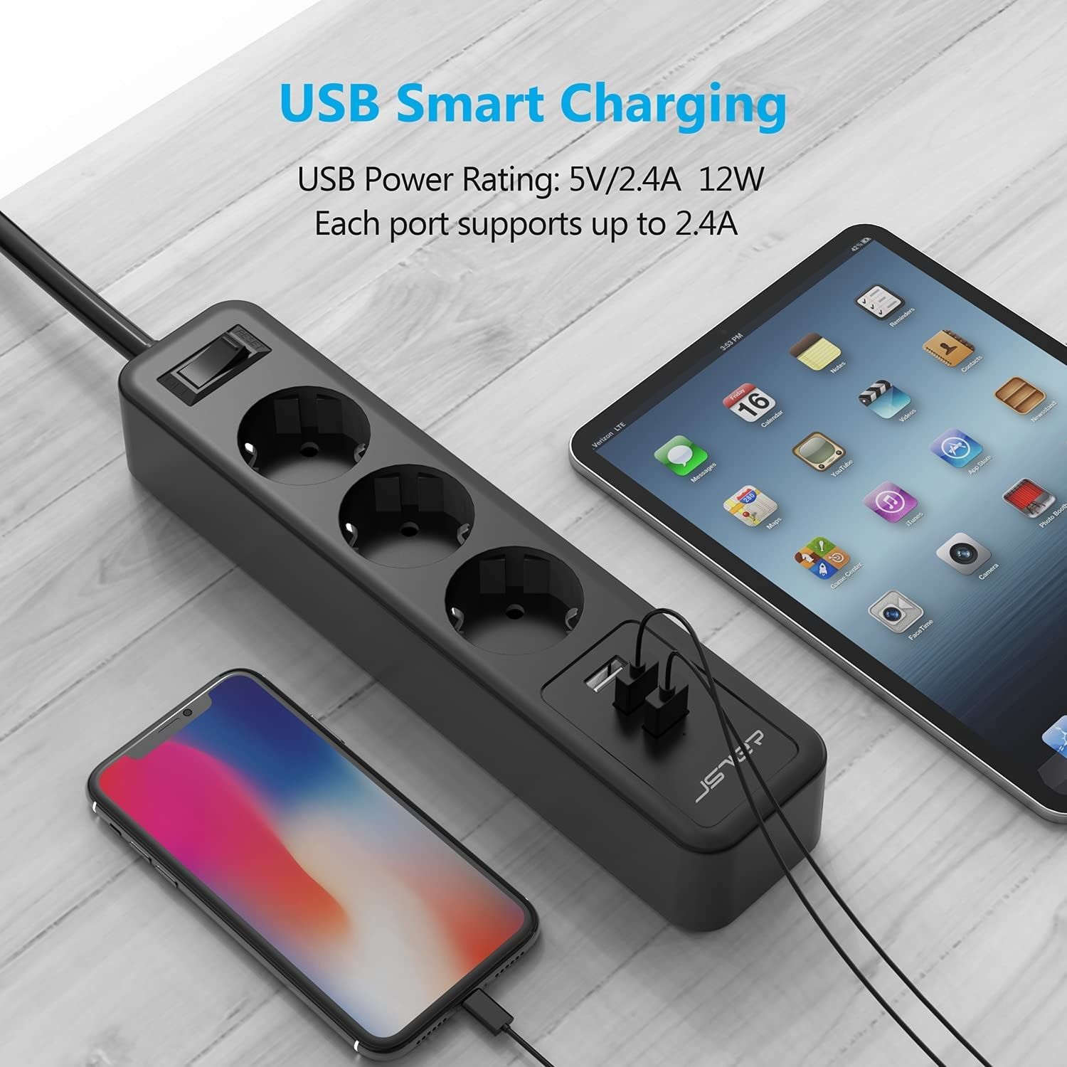 NOVA! Tomada extensão eléctrica Tripla com 3 Portas USB Power Strip