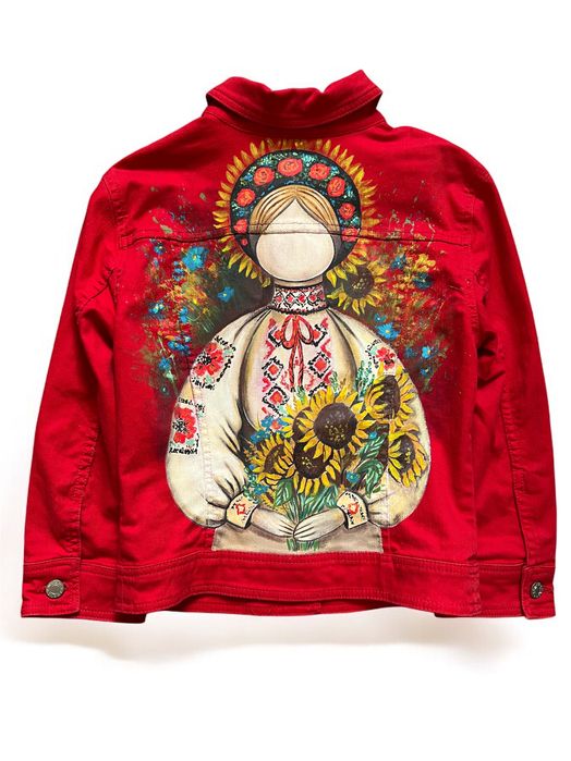 Джинсова куртка з ручним розписом Берегиня