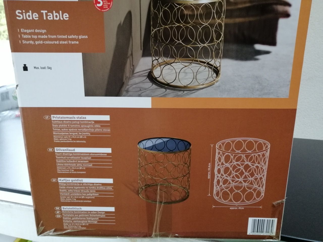 Nowy stolik złoty z czarnym szklanym blatem