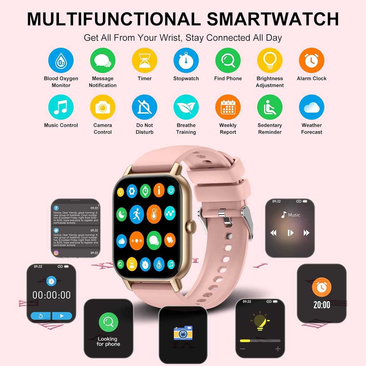 Smartwatch NERUNSA P66 Gold Pink