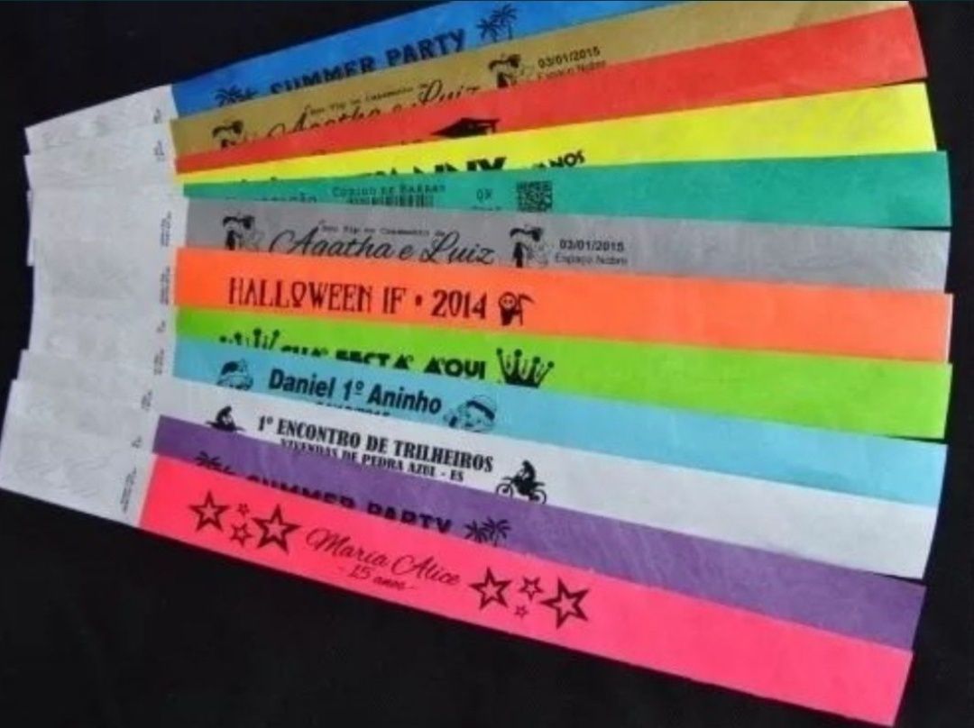 Pulseiras entradas bilheteira freepass tyvek impressão segurança