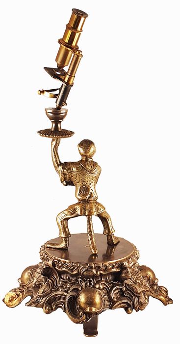 Brass reproduction of a “monkey microscope”