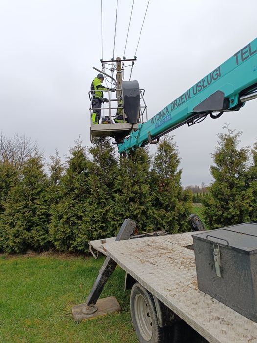 Podnośnik koszowy 23m zwyżka – usługi, wynajem, wycinka drzew, rębak,