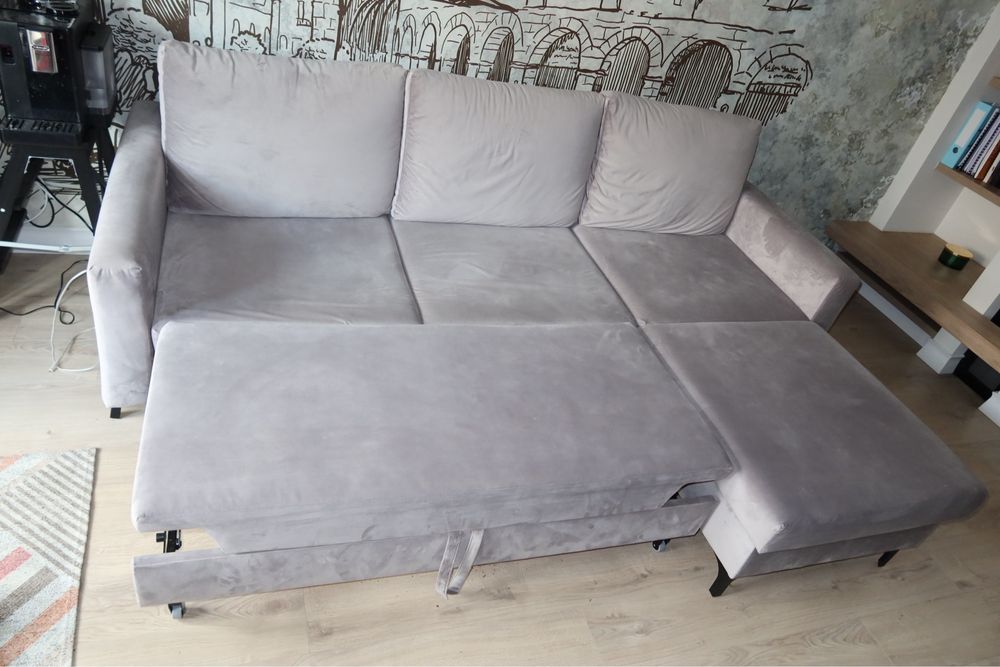 Kanapa rozkładana z pojemnikiem – kolor szary