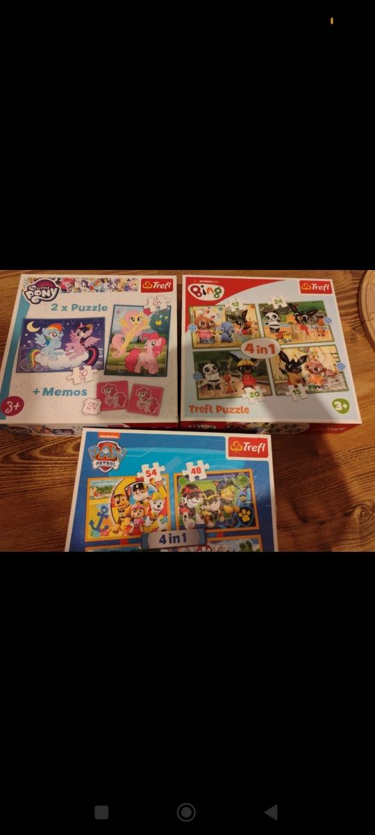 Puzzle 3 opakowania. Bing psi patrol my little pony memorki