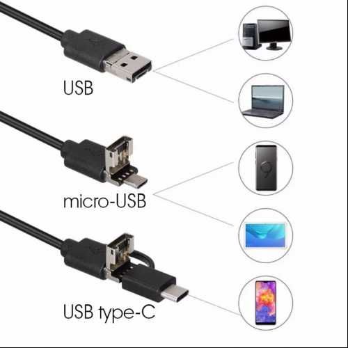 Камера эндоскоп с кабелем на 5 метров 7 мм USB/micro USB/ Type-C