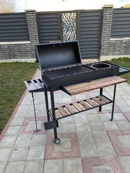 Мангал гриль барбекю метал 5 мм на 13 шампурів з кришкою та колесах
