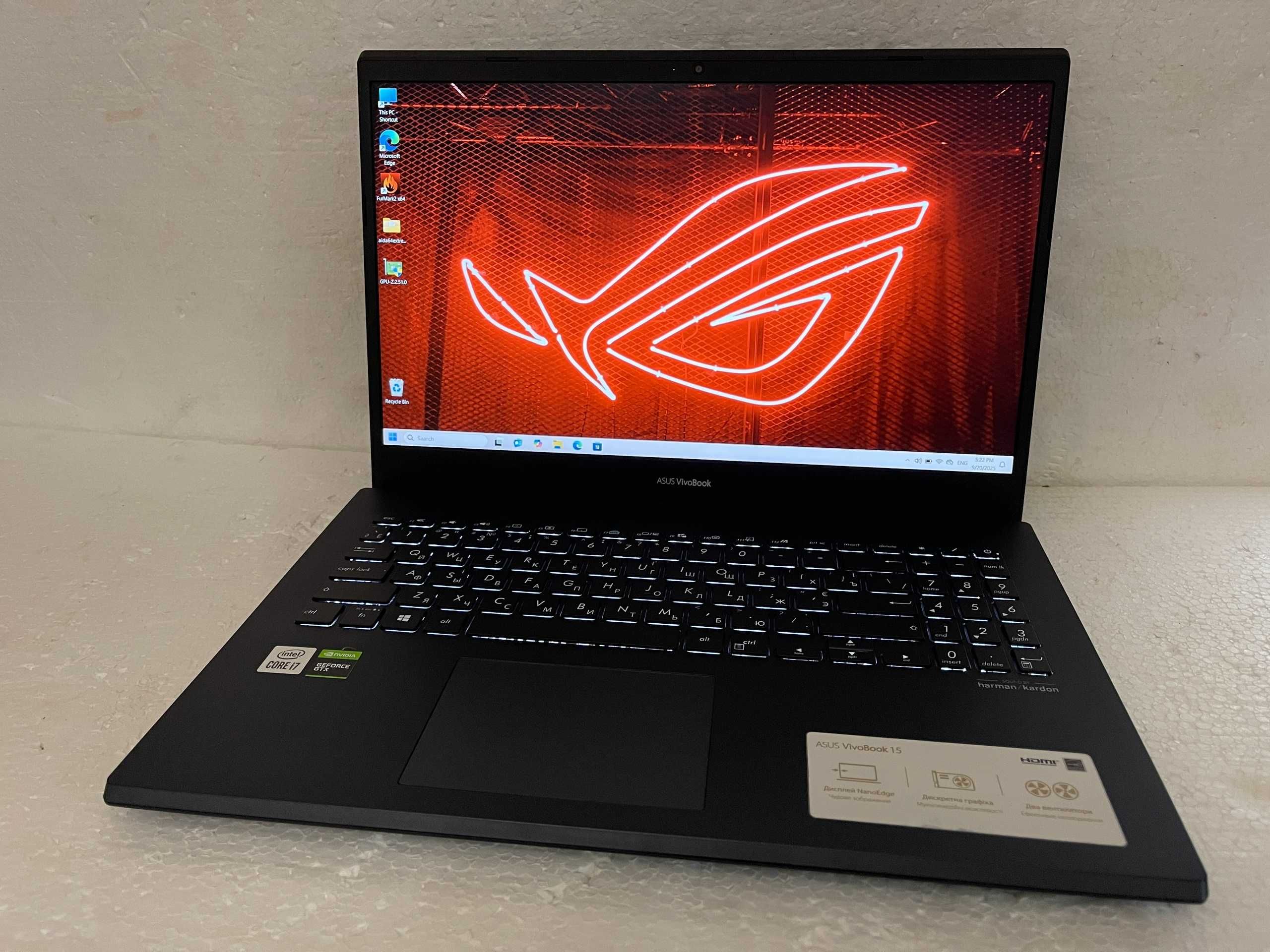Игровой ASUS X571L /Core i7 10870H на 16" ЯДЕР/ 16 RAM/ GTX 1650/GDDR6