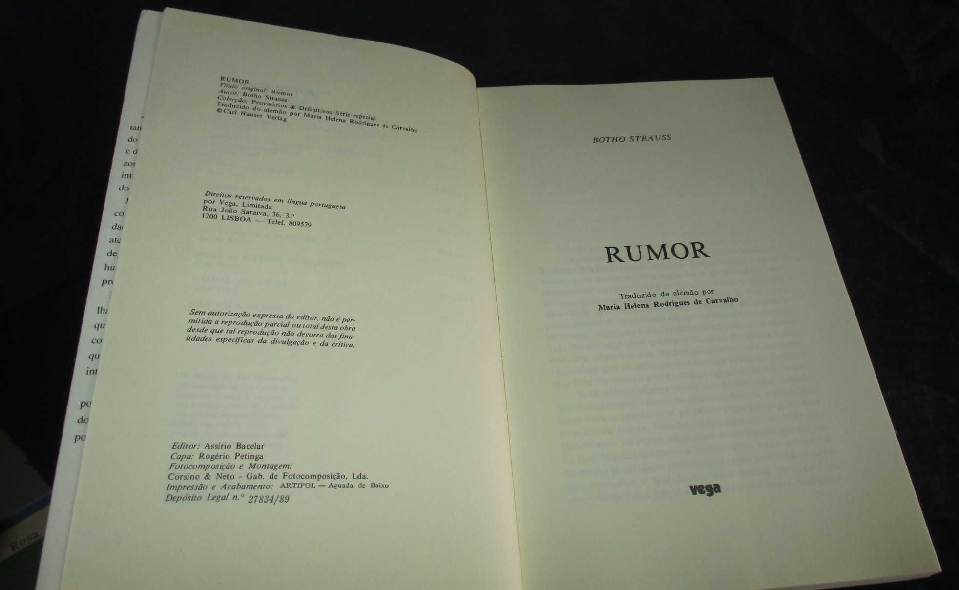 Livro Rumor Botho Strauss Vega