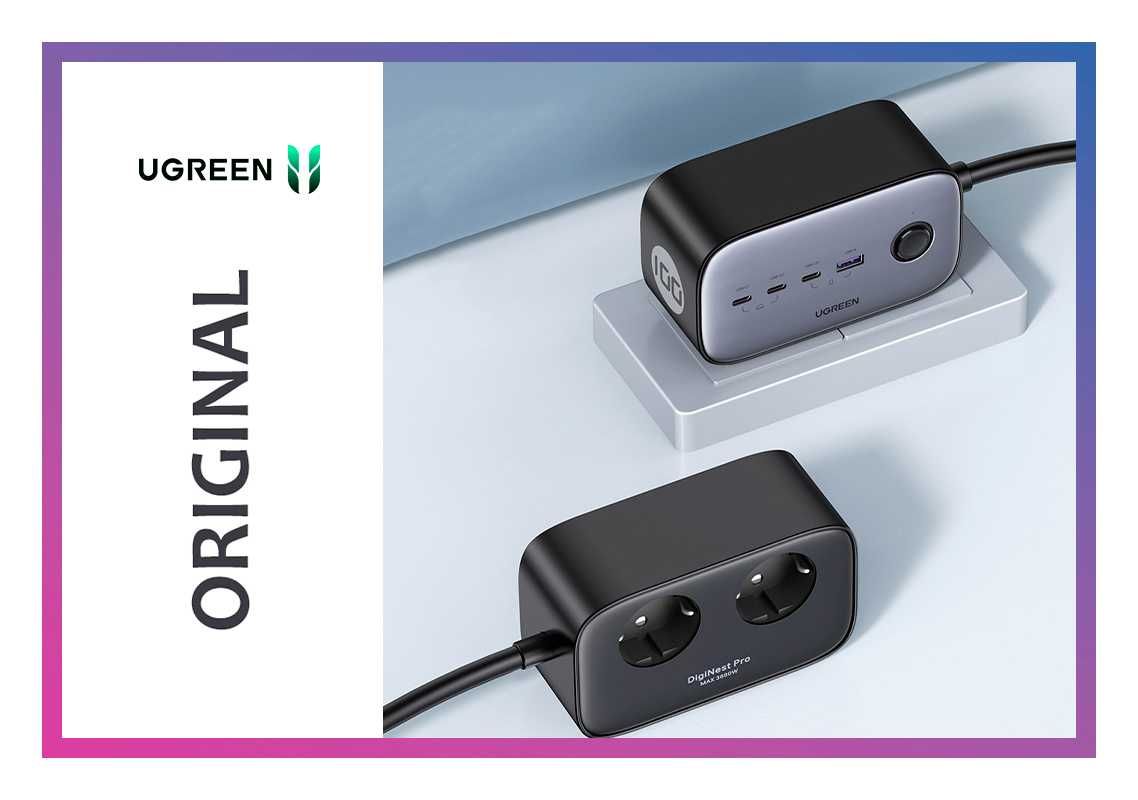 МЗП блок живлення для швидкої зарядки 3Type-C+1USB+2AC 100W GaN UGREEN