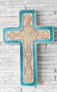 Krzyż krucyfiks ceramika ręcznie robiony na ścianę idealny na prezent