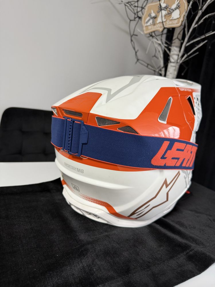 Kask motocrosowy alpinestars supertech s-m8 wraz z googlami leatt