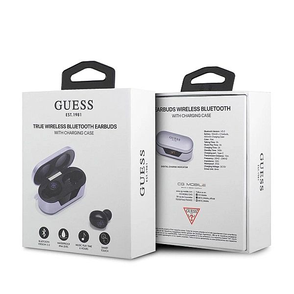 Słuchawki Bluetooth Guess TWS + stacja dokująca - fioletowe