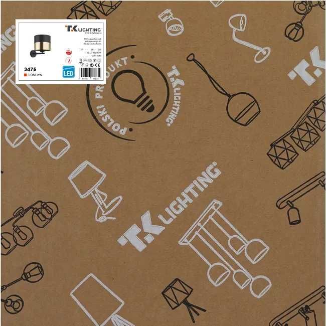 Kinkiet Londyn czarno-złoty E27 TK Lighting z włącznikiem