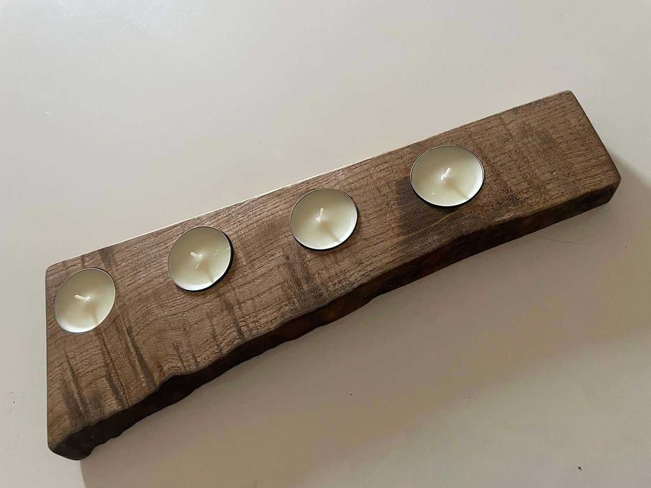 Świecznik dębowy drewniany rustykalny dekoracyjny z drewna