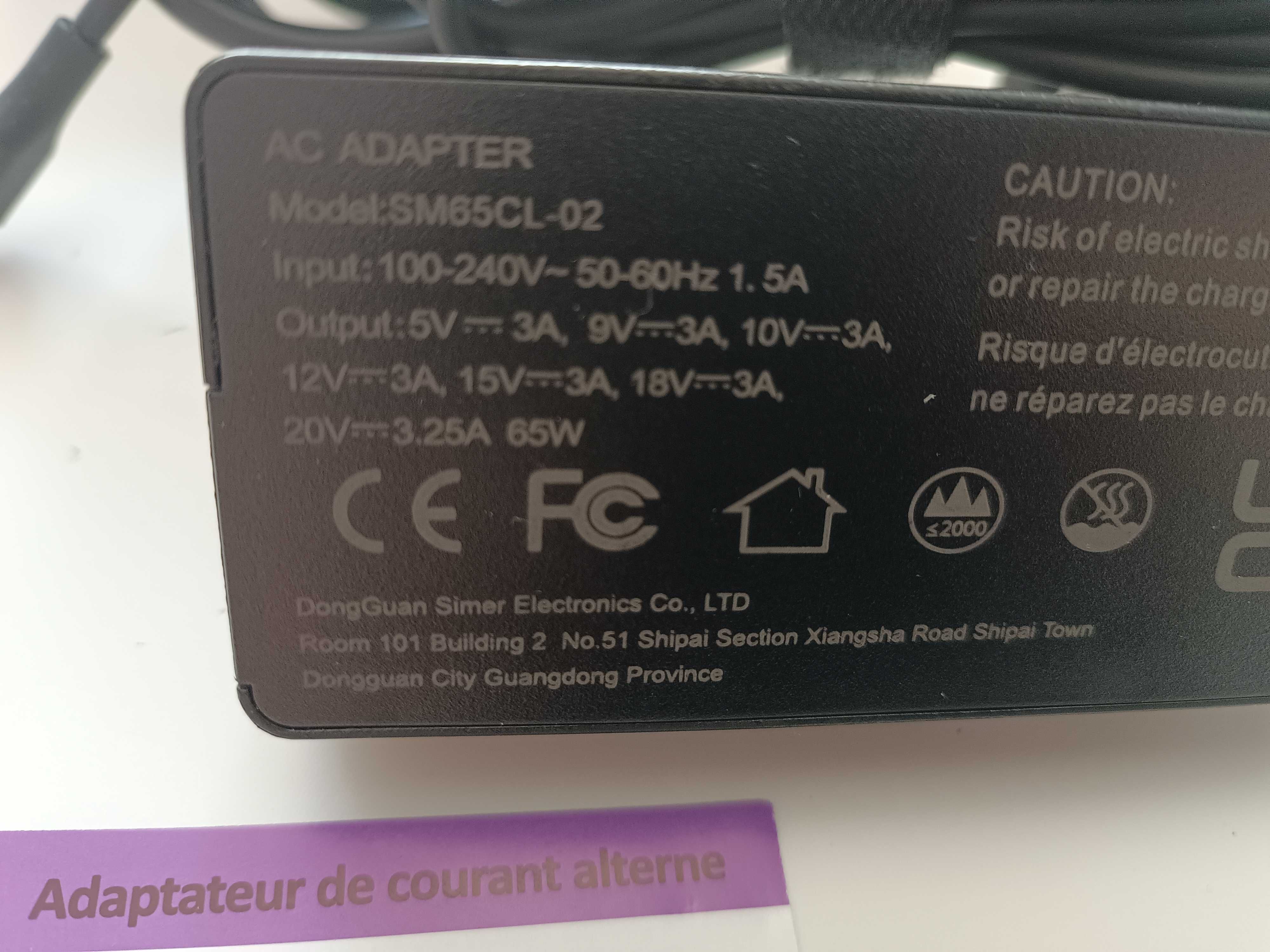 Kabel do ładowania laptopa (wejście C) 65 W 45 W