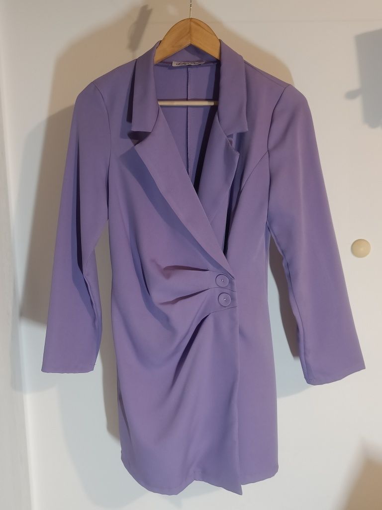 Elegancka sukienka marynarka marszczona fioletowa Lily Rose