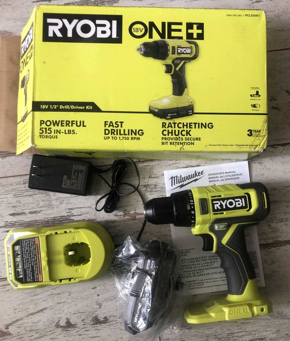 Набір Ryobi One+ 18V PCL206K2 шуруповерт, 2 акб 18В 1,5А, зарядне США