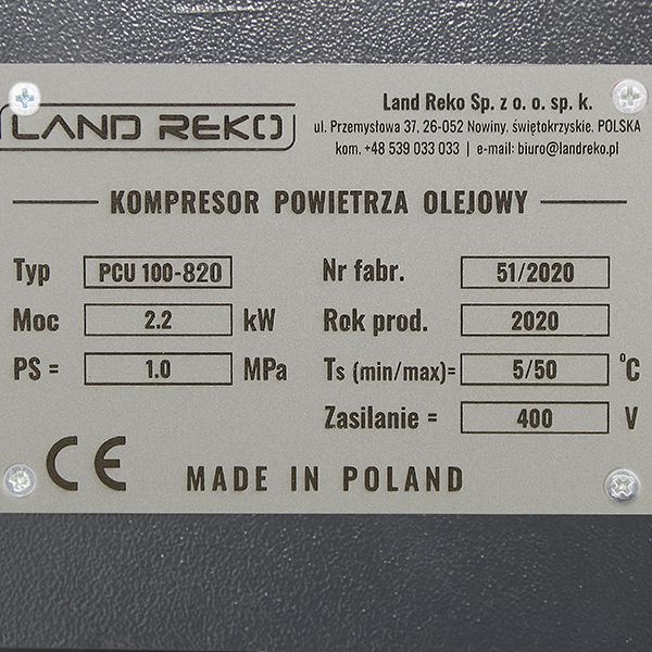 Kompresor tłokowy 100l sprężarka olejowa 820l/min 400V POLSKI