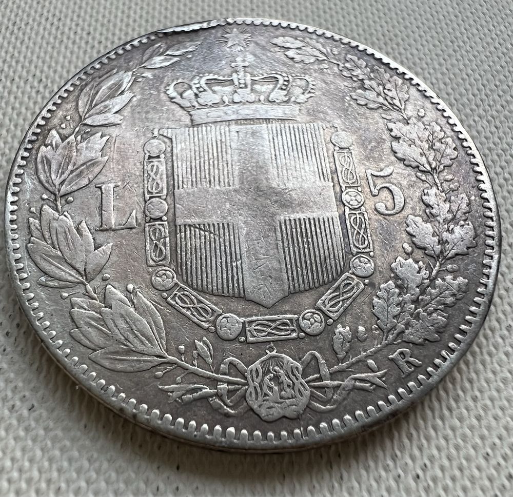 Srebrna moneta 5 lirów 1879 Włochy Umberto I rzadka