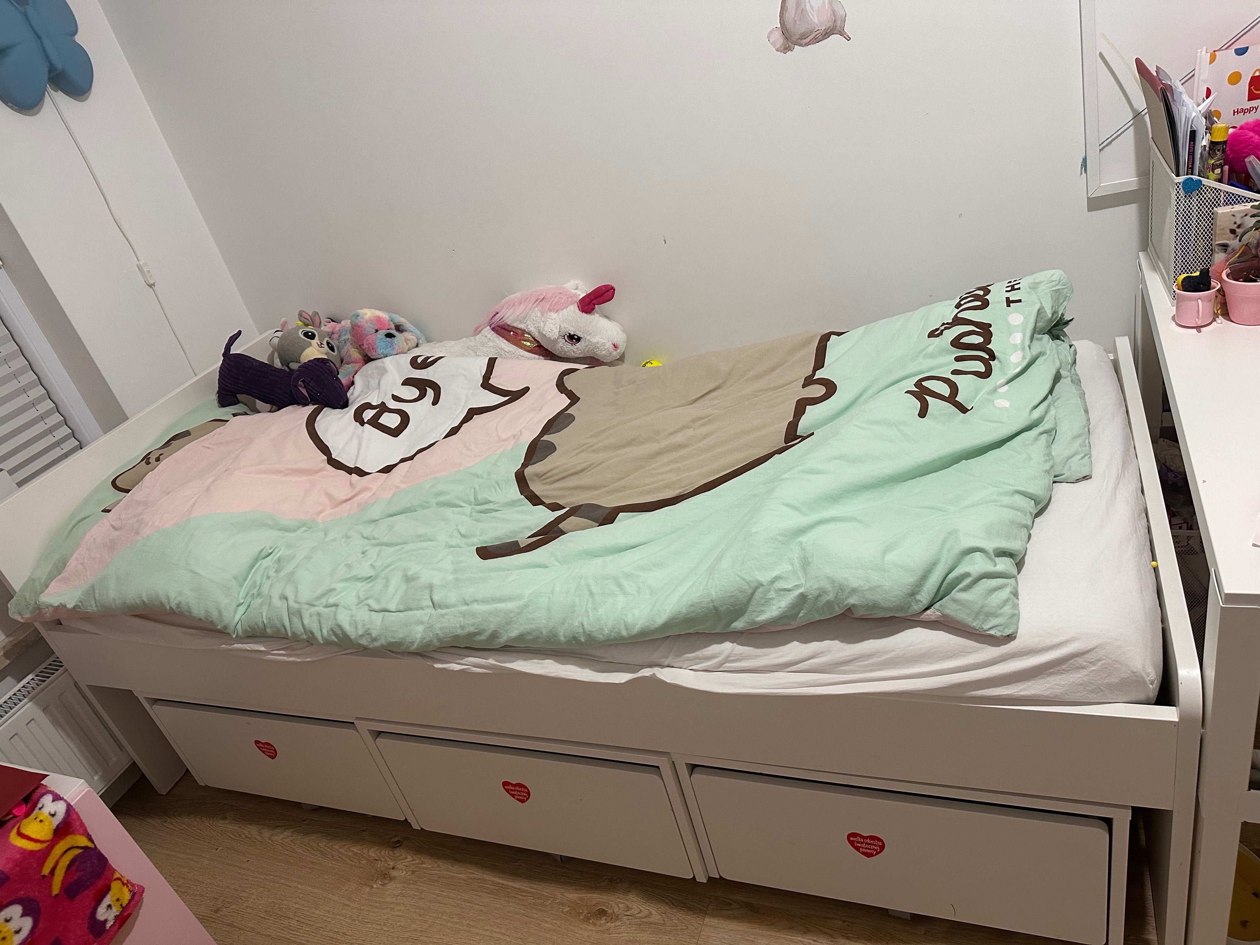 IKEA SLÄKT Rama łóżka z 3 poj na pościel, biały, 90x200