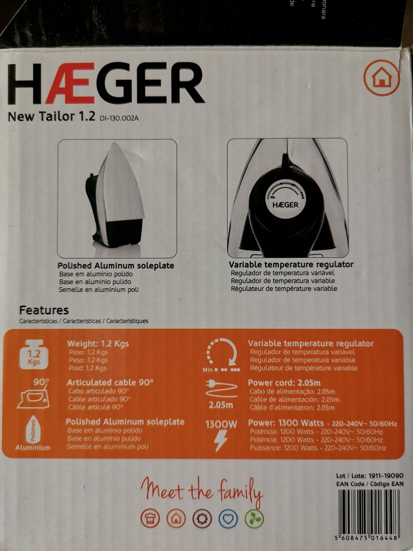 Ferro de Engomar Profissional HAEGER NEW TAILOR | 1,2kg | 1300W