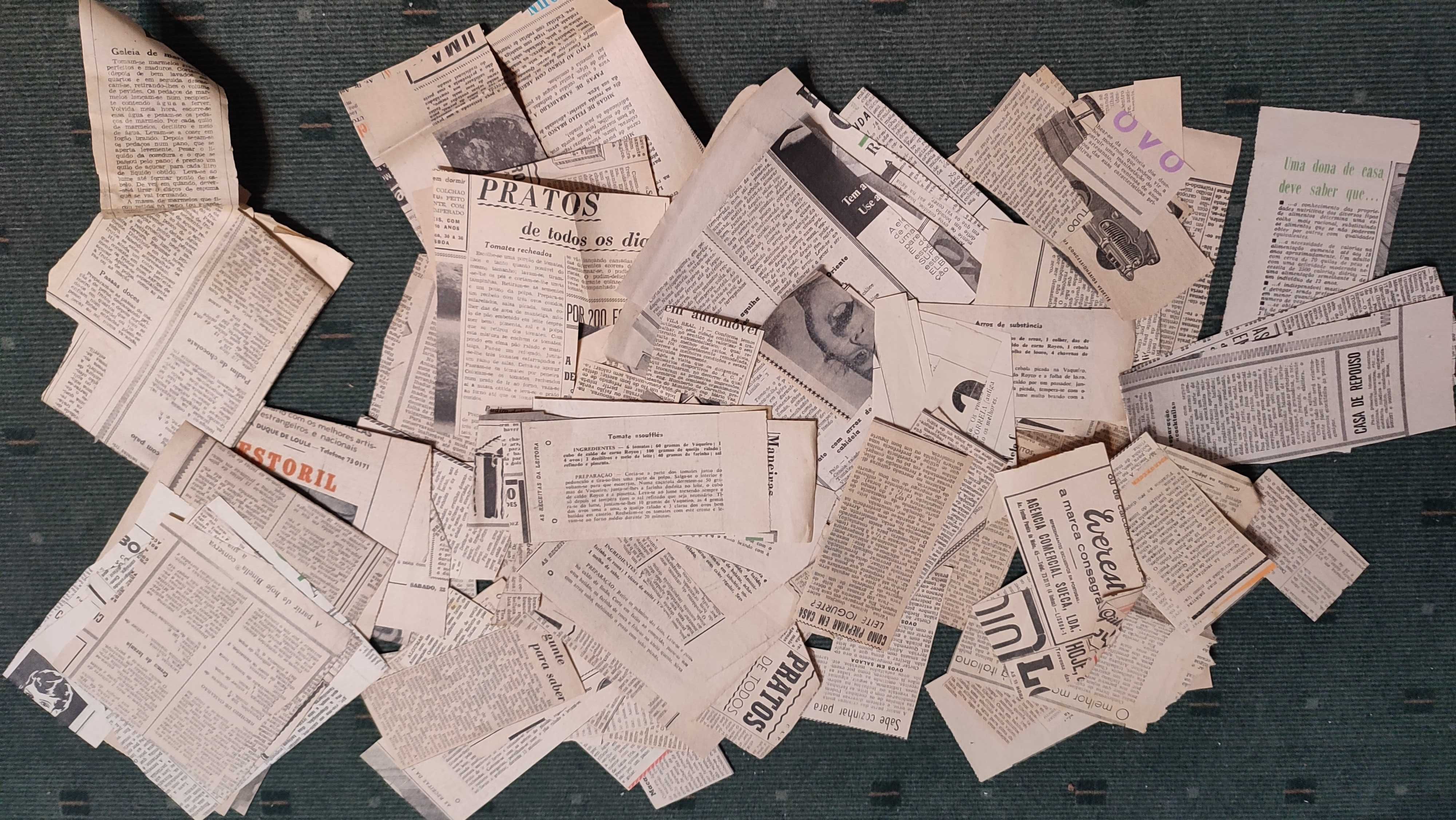 Lote com mais de 500 receitas antigas recortes de jornais e revistas