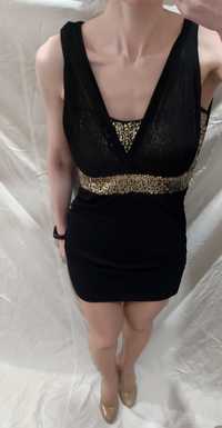 Святкова вечірня міні сукня чорна з паєтками розмір М, нарядное платье