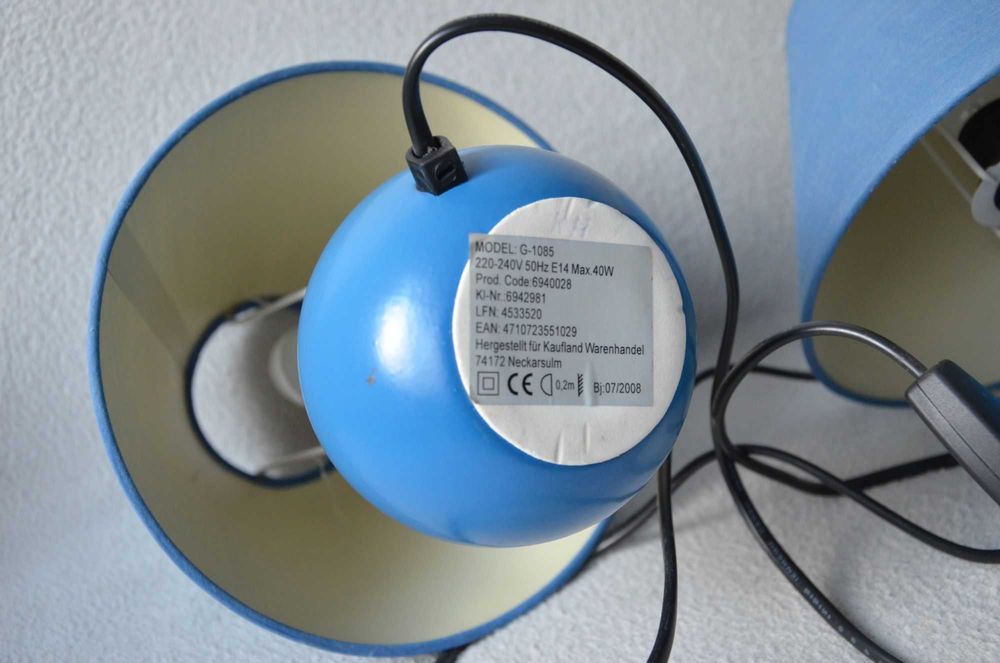 Niemieckie lampki nocne lampy nabiórkowe niebieskie ceramiczne j. nowe