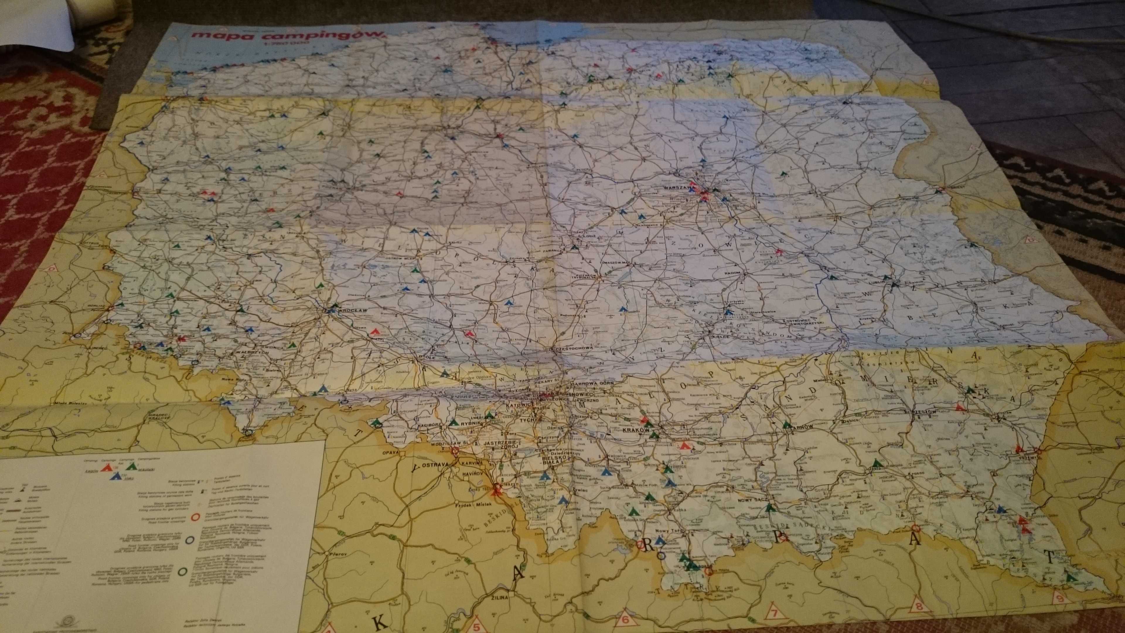Mapa campingów kampingów kamping Polska z 1980 roku