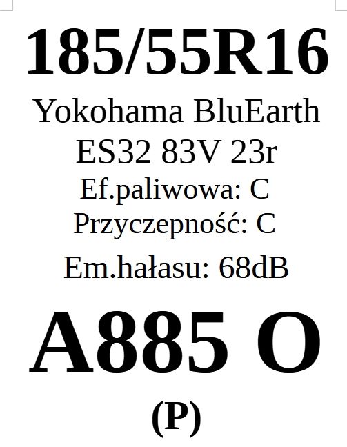 4x 185/55R16 Yokohama BluEarth-ES ES32 83V 2023r 3lata gwar.
