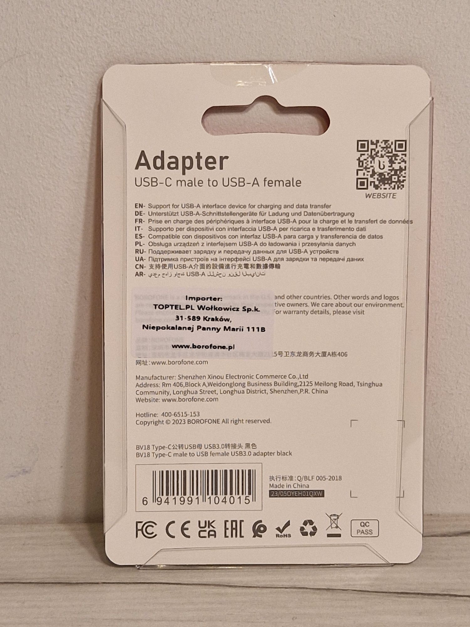 Borofone Adapter OTG BV18 - Typ C na USB - czarny