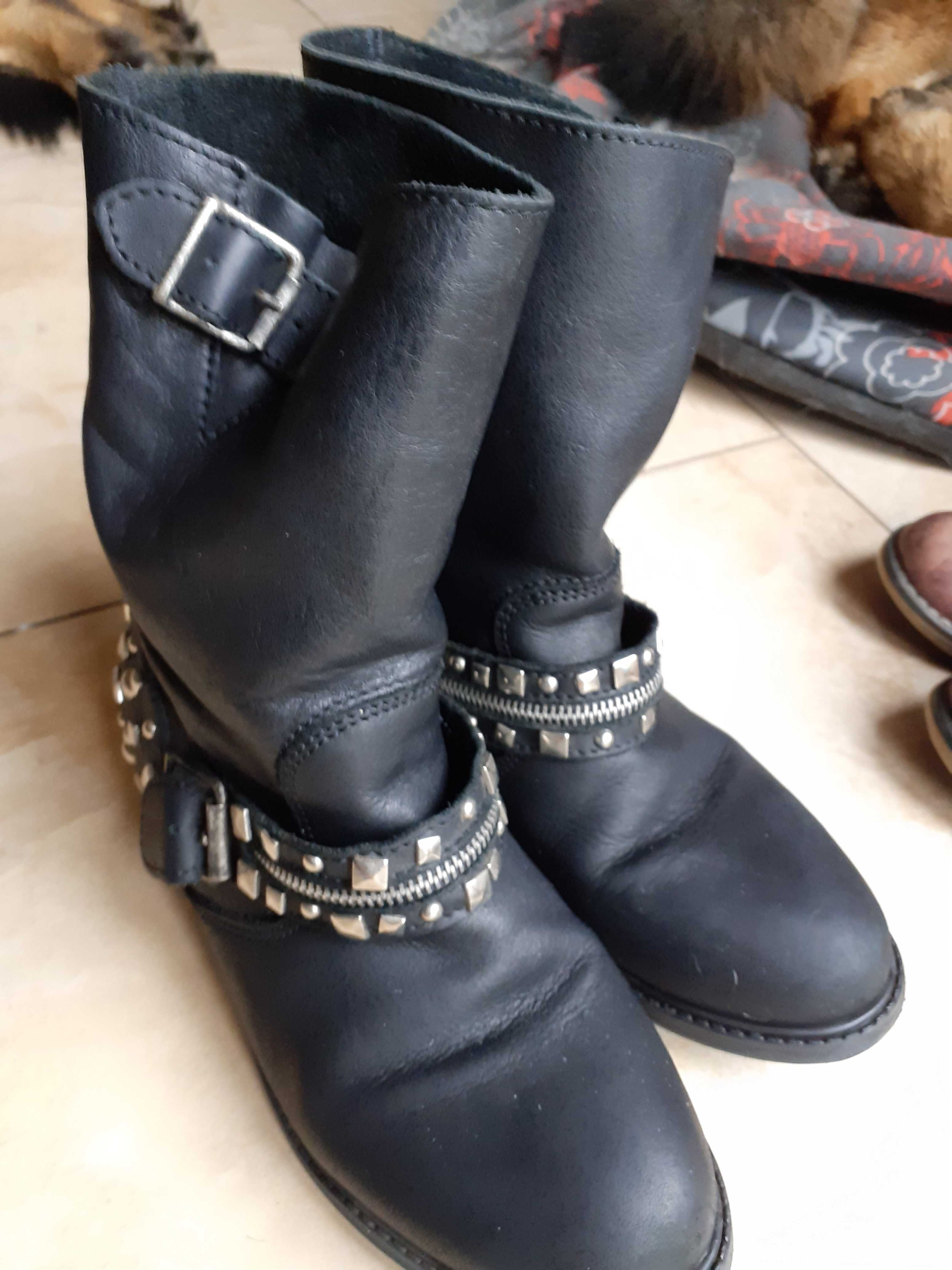 Buty, botki skórzane z ćwiekami, r.36