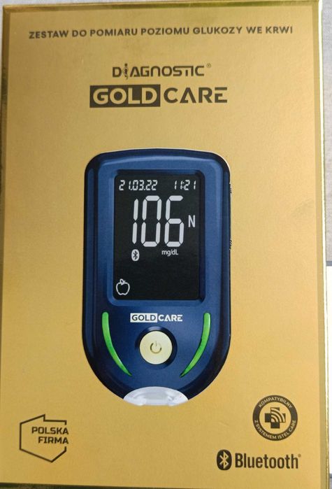 Glukometr DIAGNOSTIC GOLD CARE "Bluetooth"+ 2x50 szt pasków gratis POL