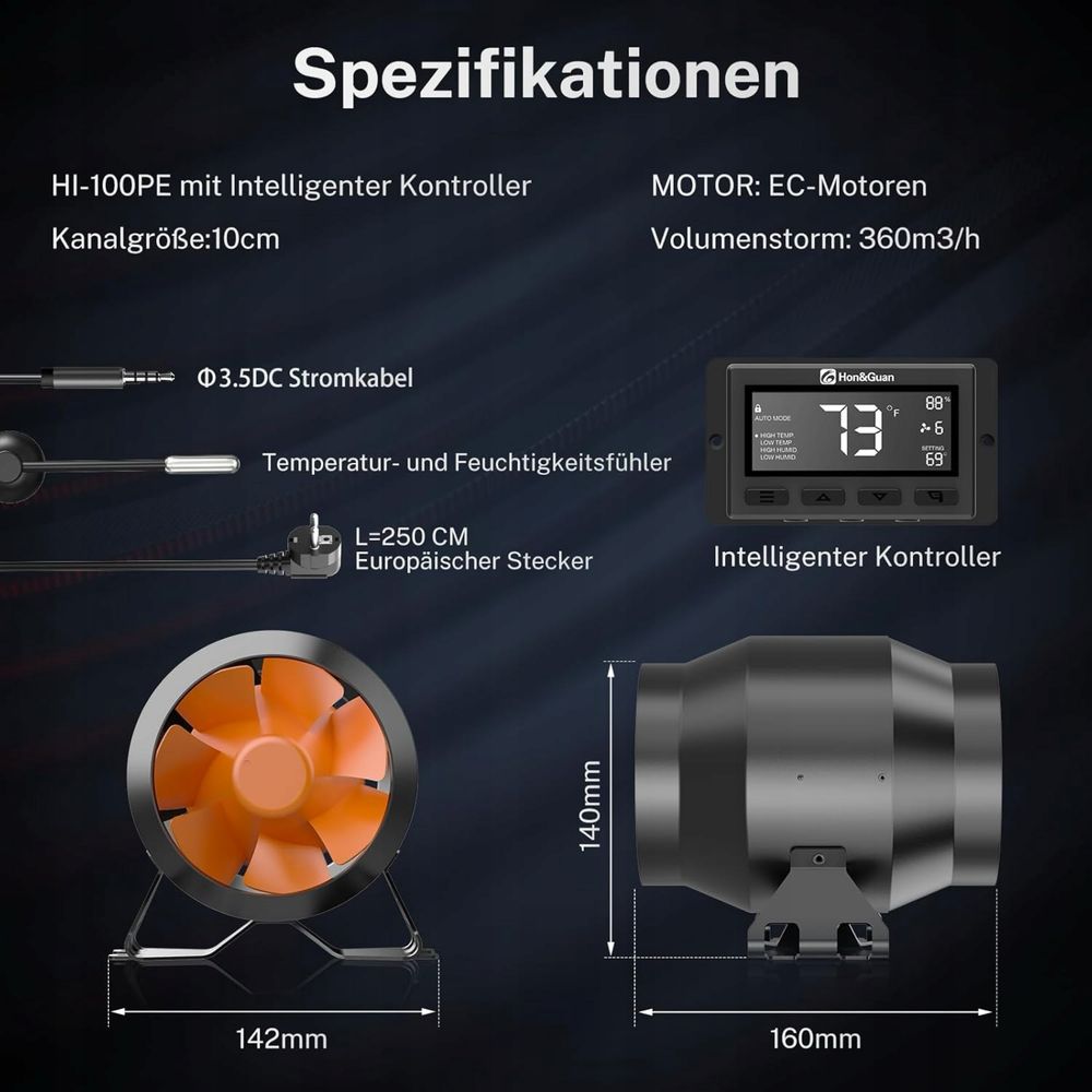 Wentylator kanałowy 100 mm z regulatorem temperatury i wilgotności