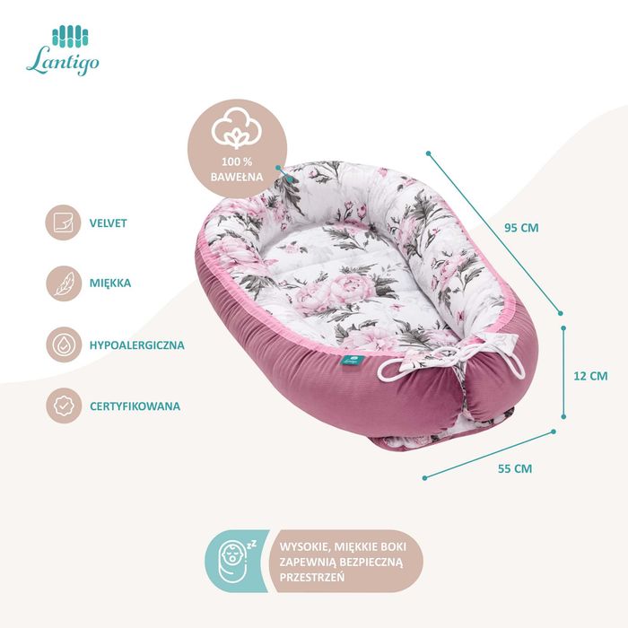 Kokon niemowlęcy otulacz zestaw z rożkiem bawełna/velvet 6w1 Lantigo