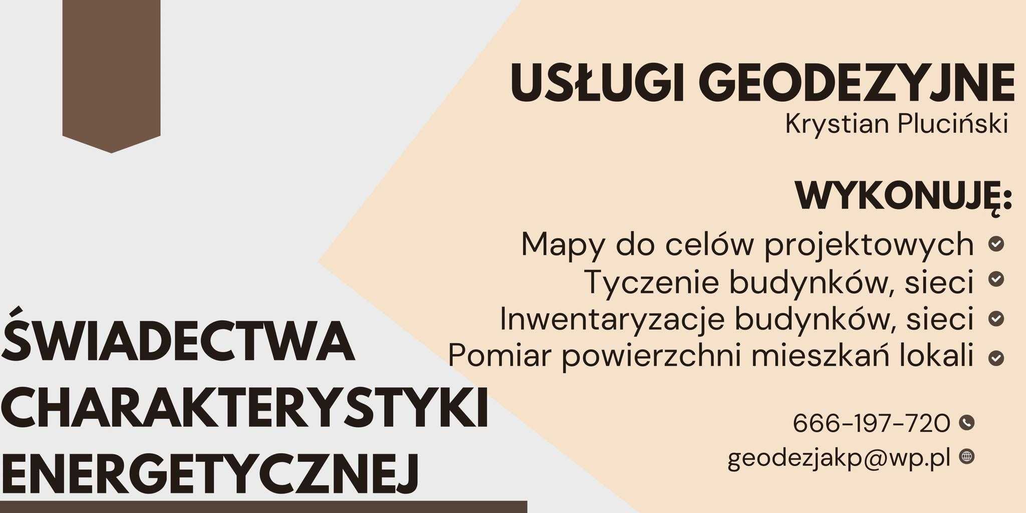 Usługi geodezyjne, geodeta, świadectwo charakterystyki energetycznej