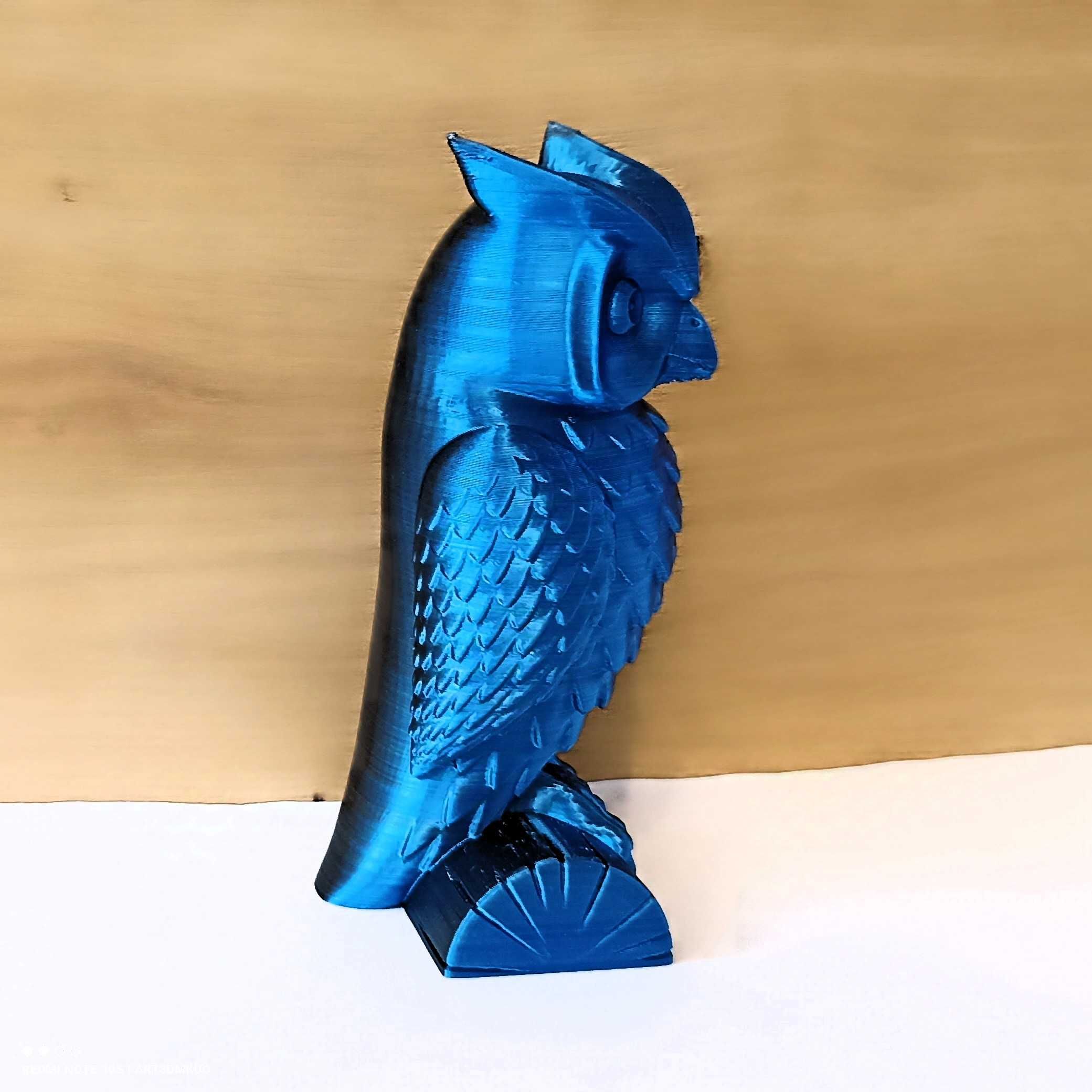 Elegancka figurka sowy na pniu - 3D druk, dwukolorowa niebieska czarna