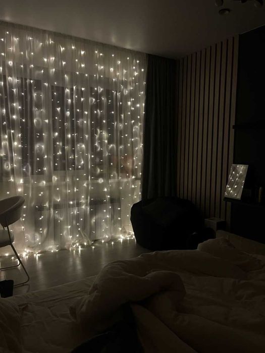 Гірлянда новорічна мішура хвойна лапа роса тепле світло Зелений кабель