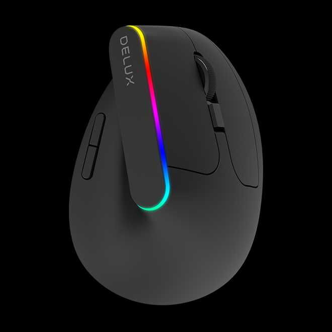 Delux Rato Ergonómico Vertical M168C Wireless RGB - Preto