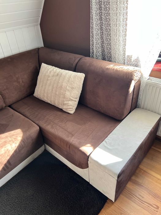 BRW – narożnik z funkcją spania 140×200 + 2 pojemniki, brąz/szary