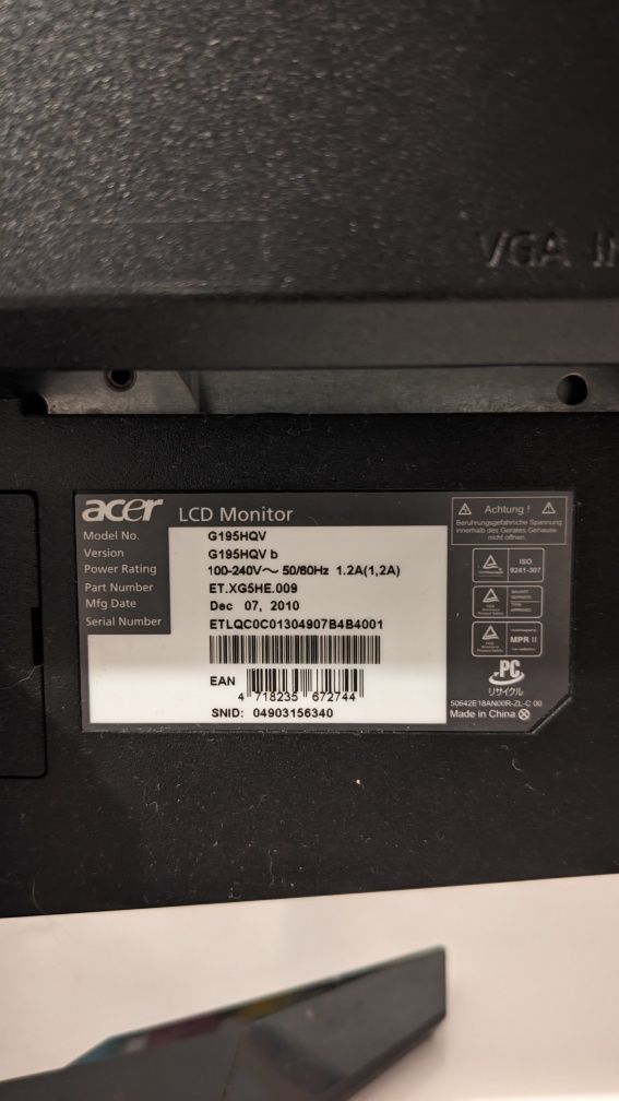 Monitor Acer G195hqv