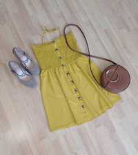 Sukienka letnia tunika żółta kloszowana bez ramiączek na gumę M/38
