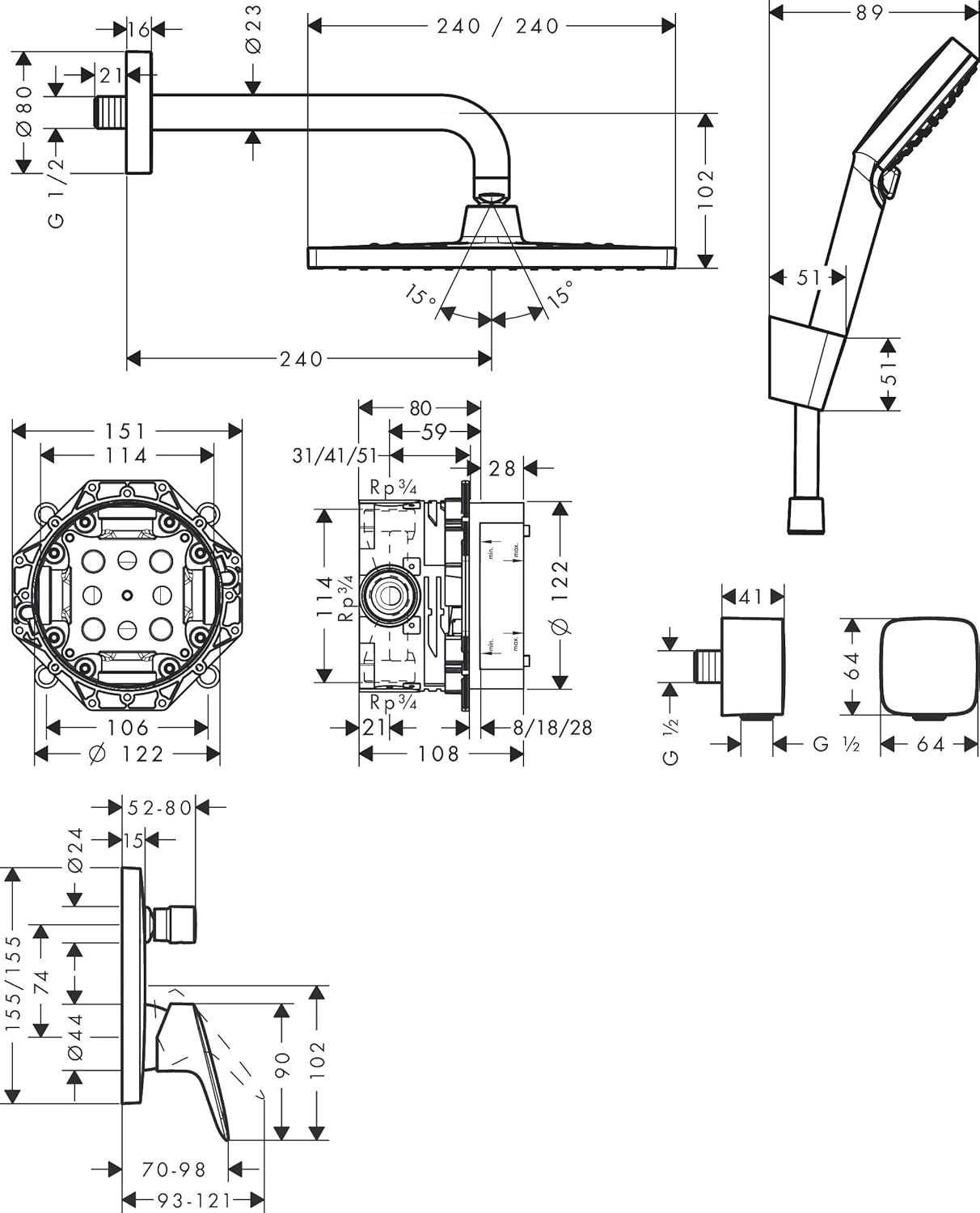 душовий набір hansgrohe Crometta E 240 прихованого монтажу (7 в 1)