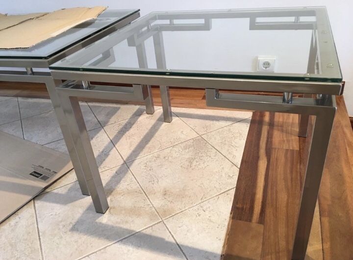 Mesinha mesa apoio (conjunto mesinhas inox e vidro)