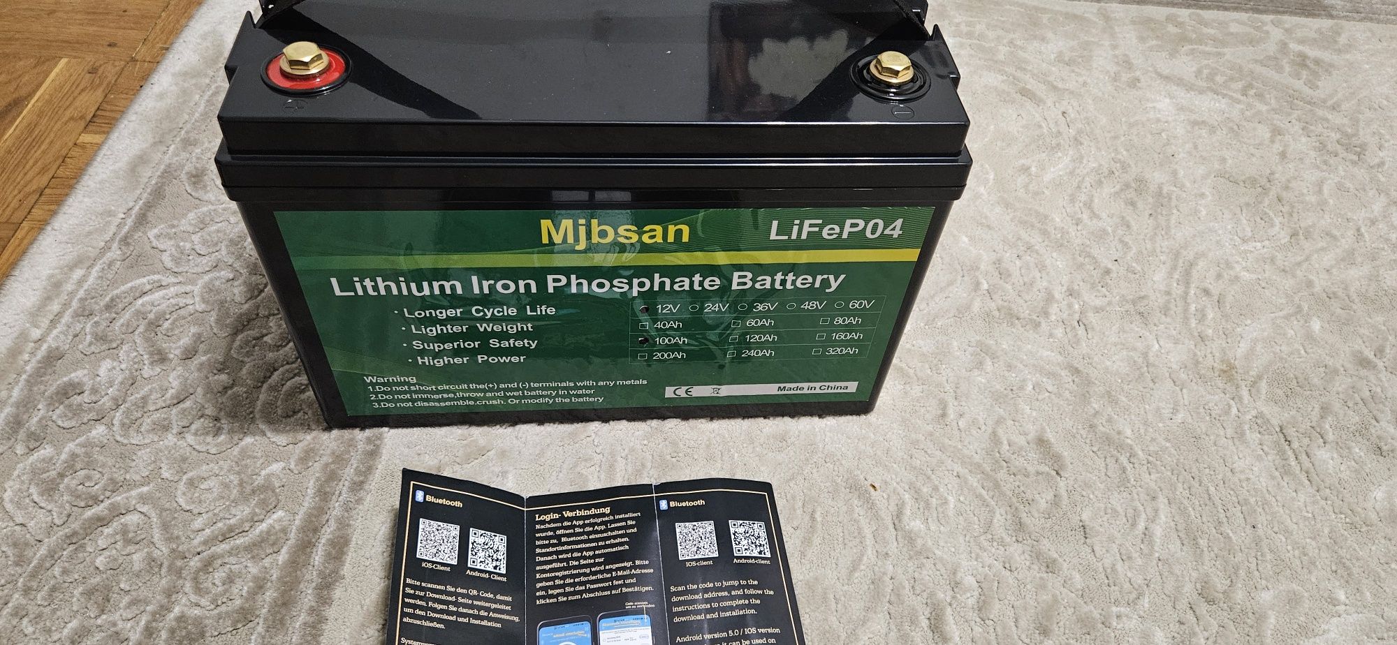 АКБ 100ah 12.8v  Lifepo4 BMS блютуз