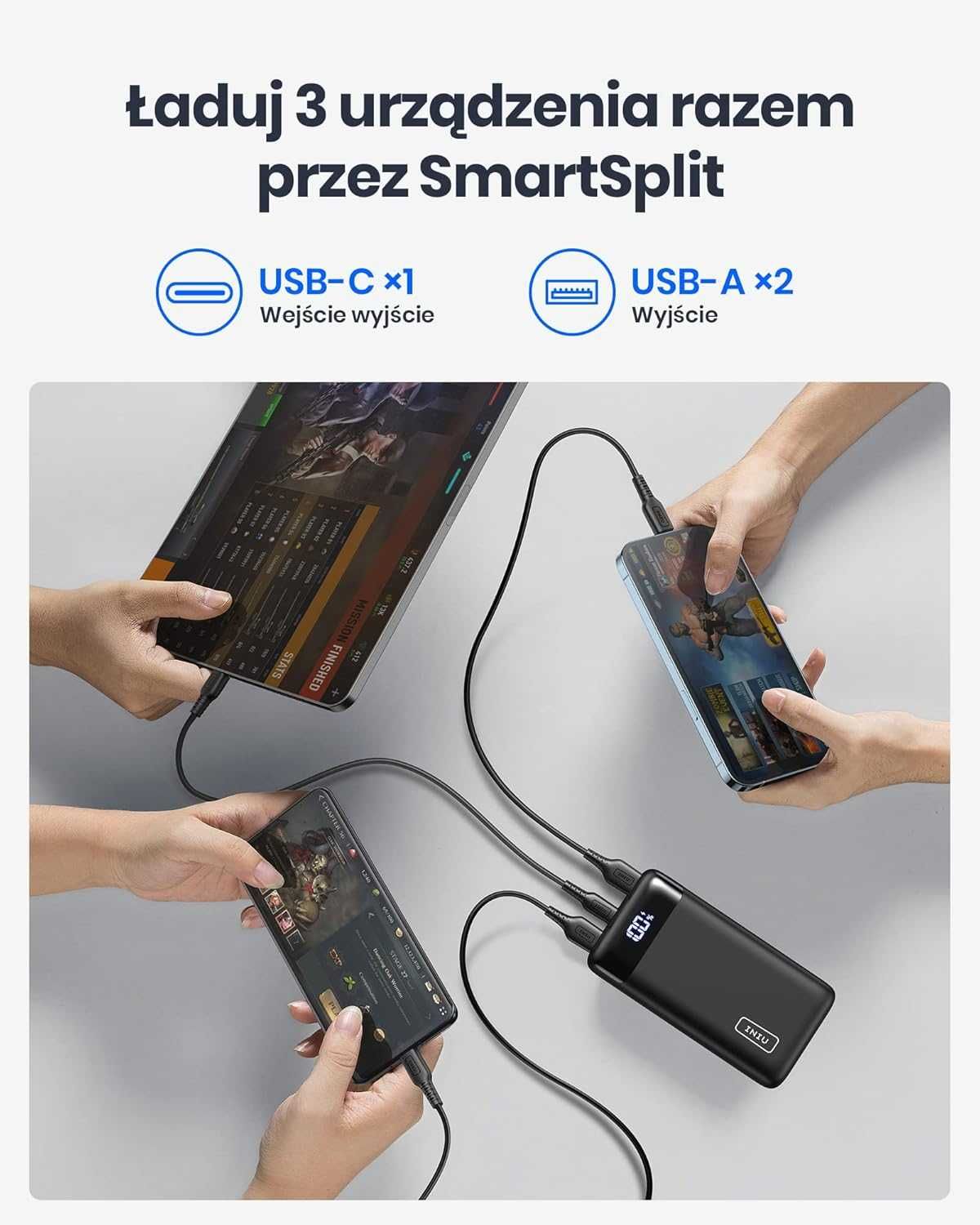 Powerbank 20000mAh szybki kieszonkowy mocny USB-C + latarka INIU BI-B5