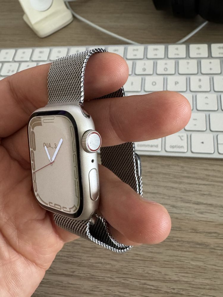 Apple Watch Serie 7 Starlight 38mm bracelete milanese com LTE
